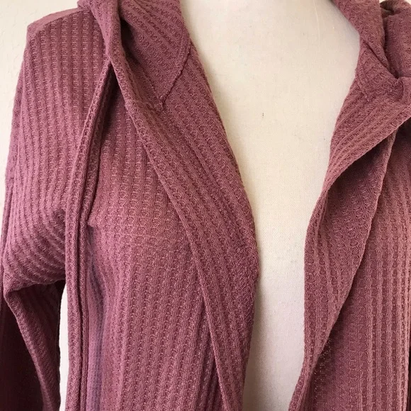 Love Riche Loveriche Mauve Pink Long Line Hooded Waffle Knit Duster Pockets S - Picture 7 of 9